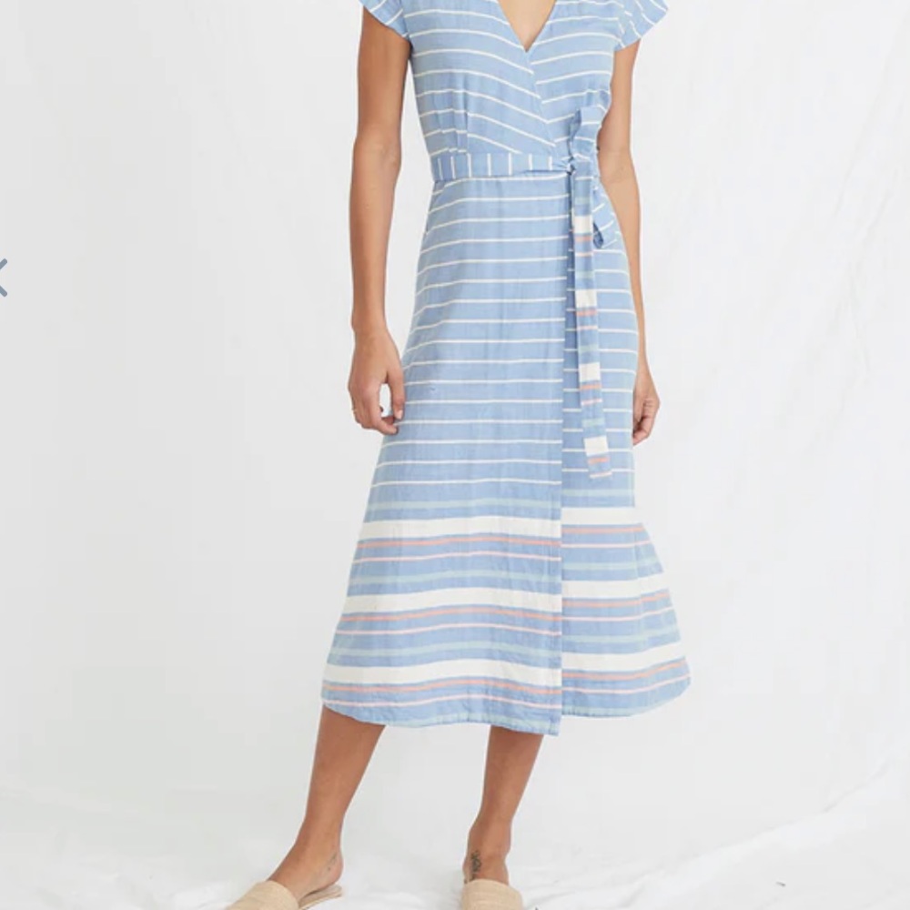 MARINE LAYER Maddie Wrap Dress in Blue/White Stripe Size XS Nautical Feminine - Picture 9 of 9